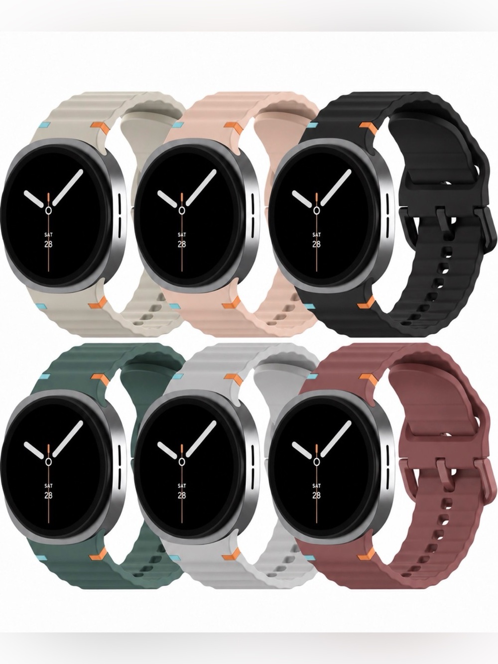 6-Pack Samsung Galaxy Watch 8/8 Classic Silicone Bands – M/L